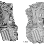 工事作業前後のDSMの陰影図。白黒の濃淡で地形の起伏を表現している。